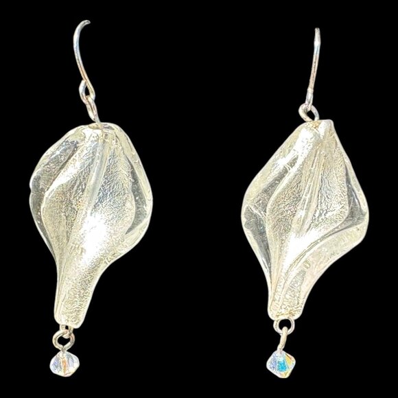 Vintage Murano Crystal Twisted Drop Earrings With Silver Accents & Crystal Bead - Picture 2 of 6
